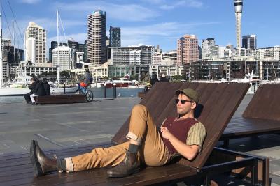 Franklin relaxes beside the pier in Auckland. 